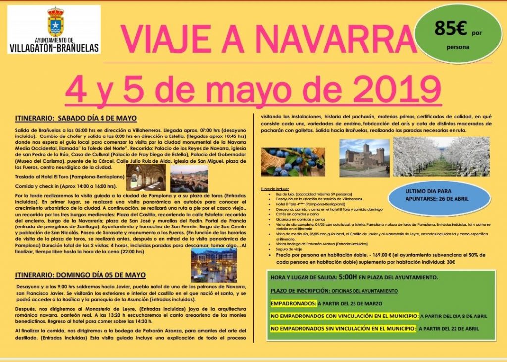 Viaje a Navarra del 4 y 5 de mayo de 2019 Organizado por el Ayuntamiento de Villagatón
